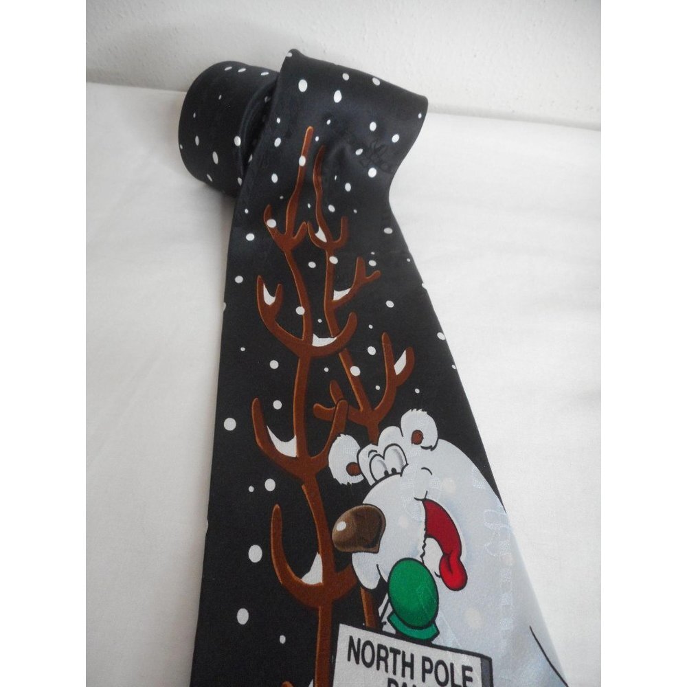 Vintage Silk Santa Reindeer Polar Bear Holiday Tie - Picture 3 of 5